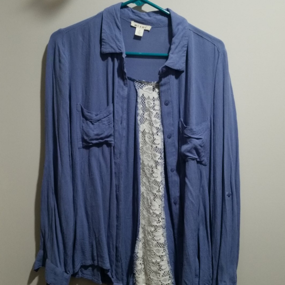 Miami blue button down long sleeve